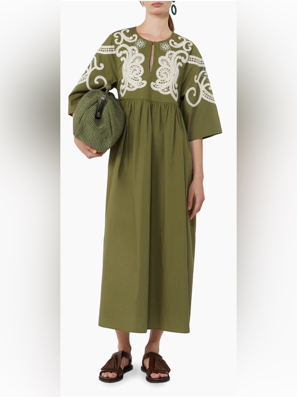NWT Weekend Max Mara Tilde Maxi Dress with White Lace Yoke